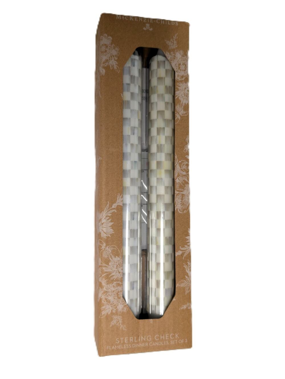 MacKenzie Childs Sterling Check Flameless Flicker Dinner Candles 9.5" Set of 2